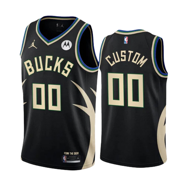 Milwaukee Bucks Trikot Benutzerdefinierte Jordan 2022-23 Statement Edition Schwarz Swingman - Herren